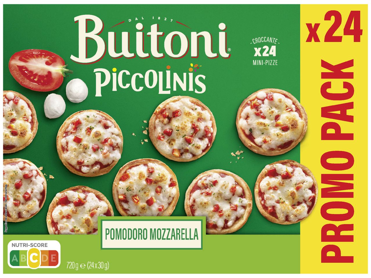 Paquet de mini-pizzas Buitoni Piccolinis Pomodoro Mozzarella, 24 unités.