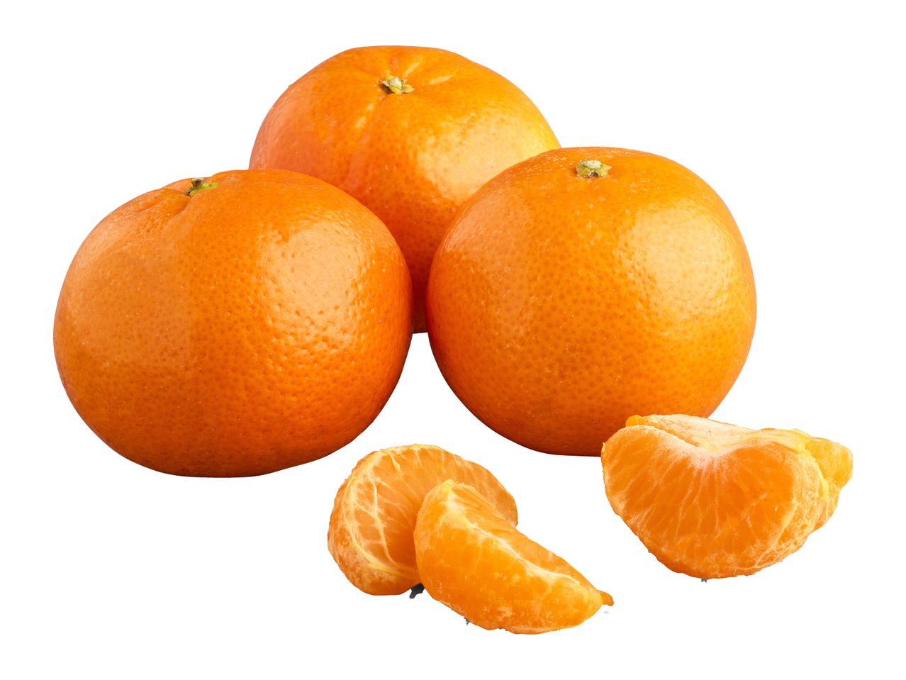 Three whole tangerines and several peeled tangerine segments.
