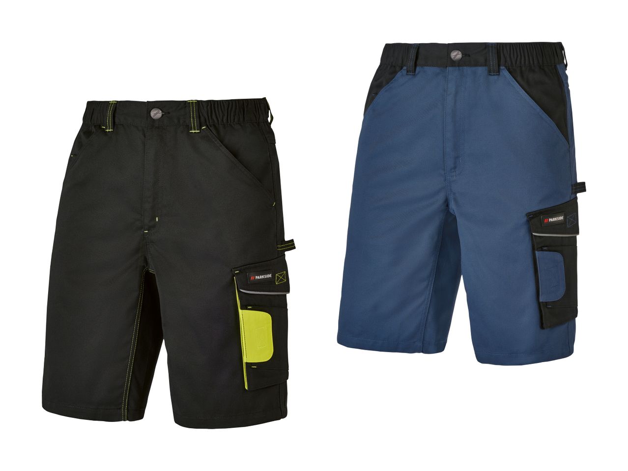 To Parkside arbejdsshorts i sort og mørkeblå med lommer.