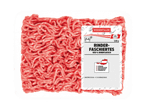 Hackfleisch in einer durchsichtigen Verpackung mit Etikett, das Rinderfaschiertes, 100% Rindfleisch und 500g angibt.