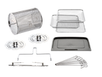 Rotisserie set with baskets, tray and skewers.