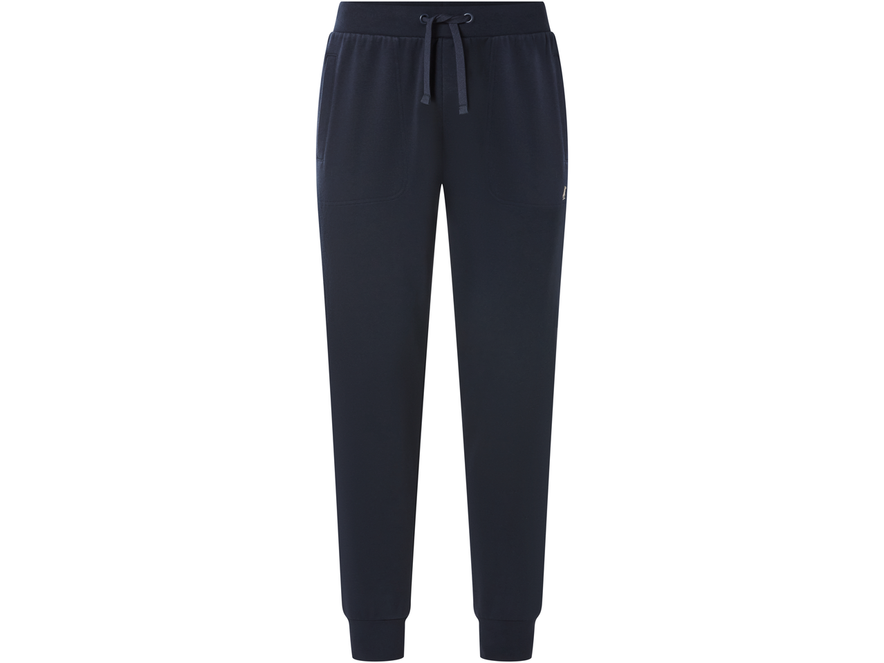 Тъмносини спортни панталони с връзки на талията и странични джобове.