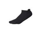 A single black ankle sock, shown from the side against a black background.