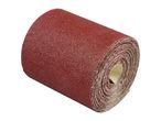 Roll of red sandpaper with a coarse grit, isolated on a white background.