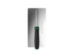 A Parkside trowel with a green and black handle on a black background.