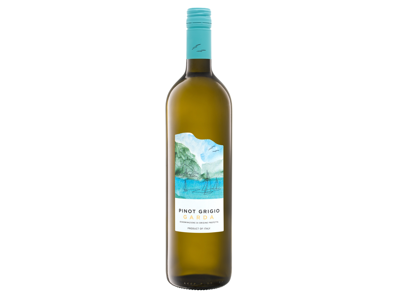 Egy üveg olasz Garda Pinot Grigio fehérbor.