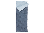 Grey and light blue sleeping bag for camping.