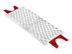 White and gray microfiber mop pad with red plastic ends