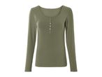 Olive green long-sleeve ribbed top with buttons