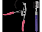 Modelador de cílios rosa e escova para sobrancelhas roxa da Cien Beauty.