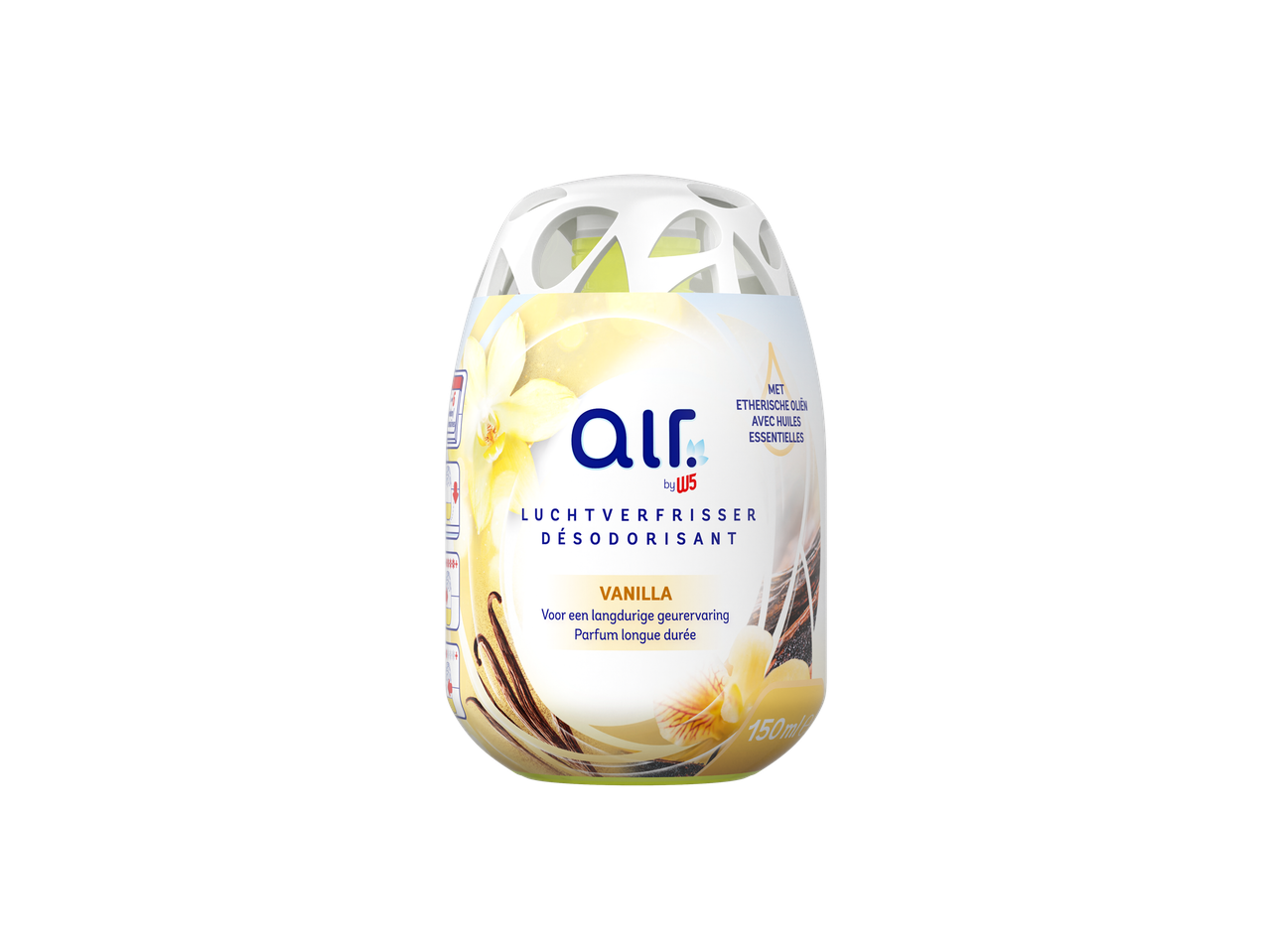 Désodorisant W5 parfum Vanille, 150ml, avec huiles essentielles pour un parfum longue durée.