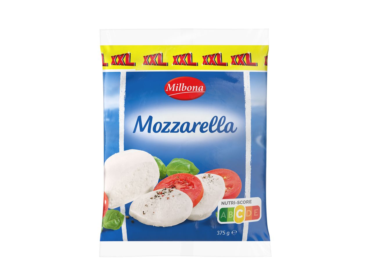 Milbona prekės ženklo mocarelos sūrio pakuotė.