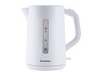 White electric kettle with a water level indicator showing 0.5L to 1.7L capacity