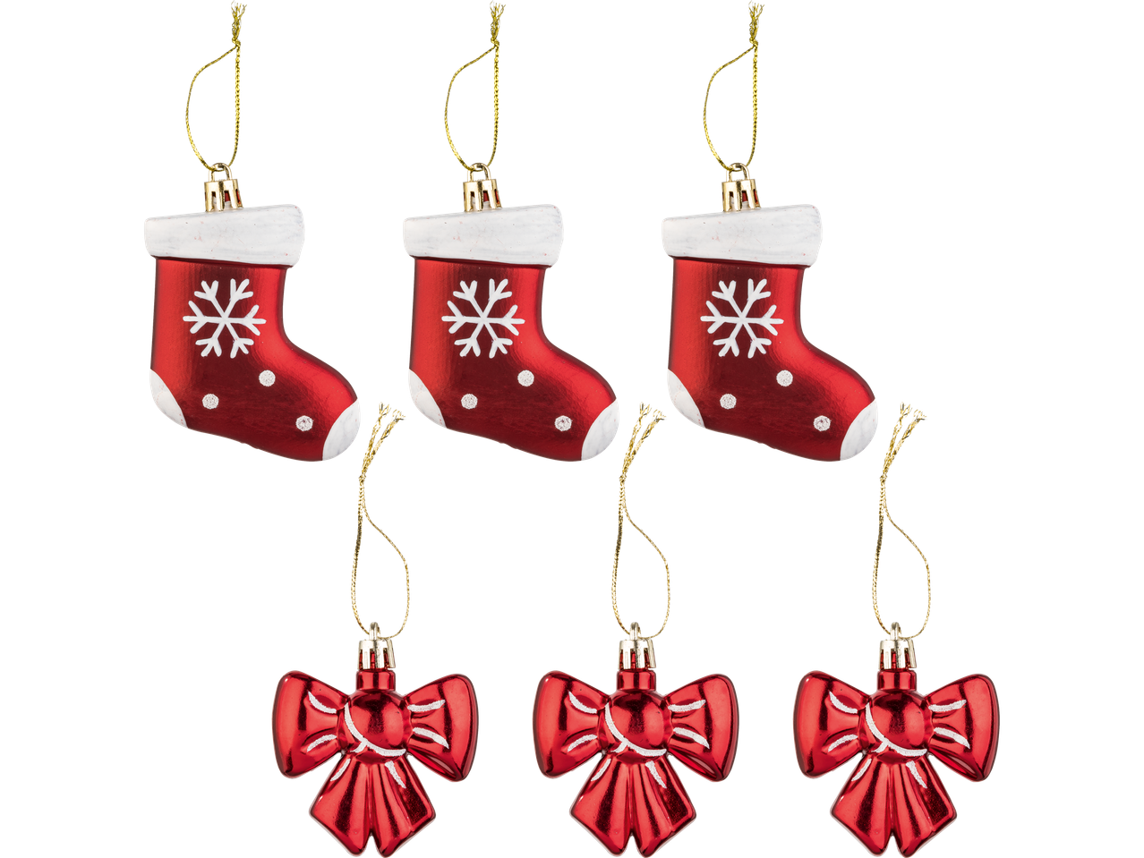 Kuus punast jõuluehet: kolm lumehelvestega sokki ja kolm lipsu.