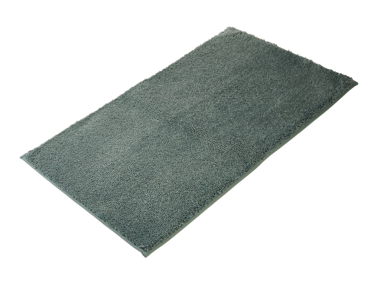 A rectangular dark green bath mat or rug on a white background.