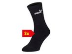 Black Puma socks with a white logo, indicating a pack of three.