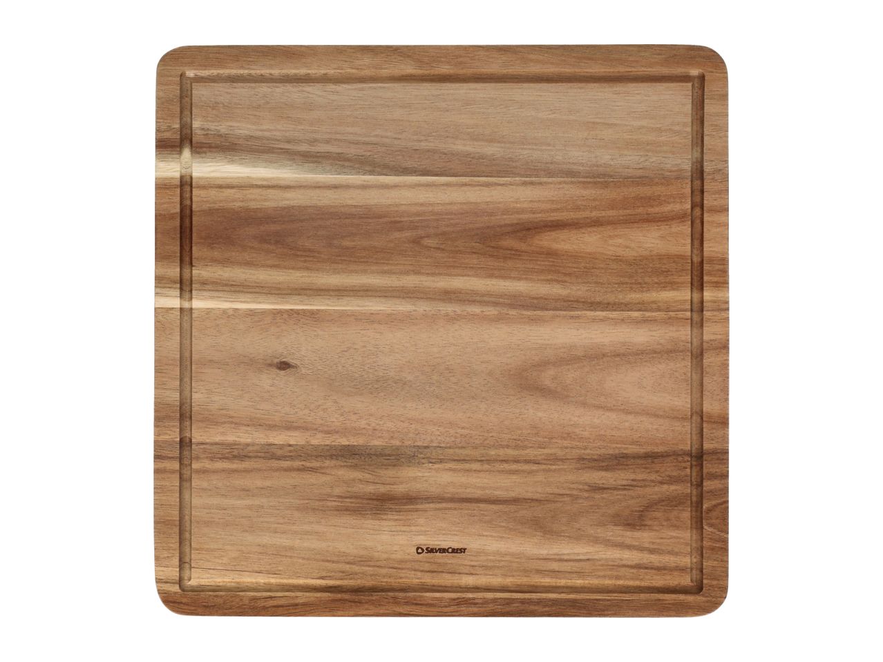 Rectangular wooden chopping board with rounded corners and a juice groove