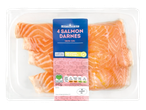 Lighthouse Bay 4 Salmon Darnes, skin on, in a clear plastic tray.