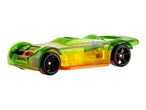 A transparent green and yellow toy car with the number 63 on the front.