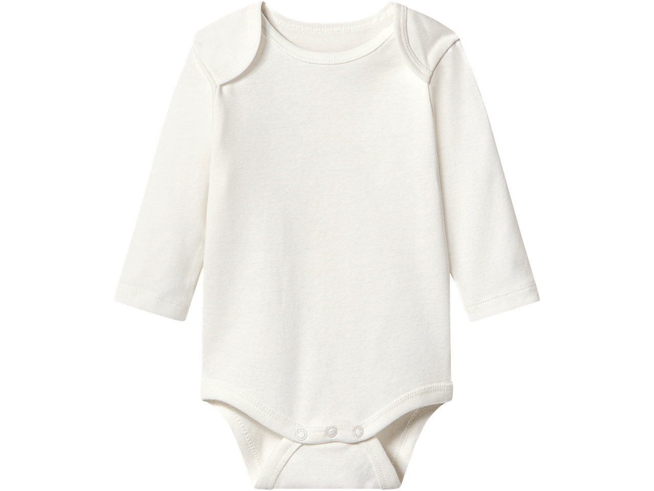 lupilu® Baby Long-Sleeve Bodysuit in white, featuring snap closures at the crotch.
