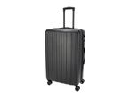 Black hard-shell suitcase with an extended handle and four spinner wheels.
