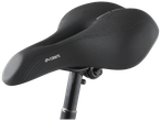 Selle de vélo noire avec système de ventilation et mousse à mémoire de forme.