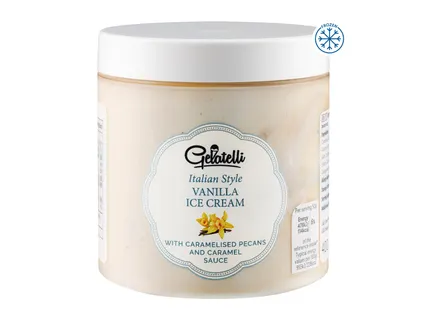 Italian Style Ice Cream With Carmalised Pecan And Caramel Sauce