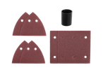Conjunto de folhas de lixa para ferramentas rotativas, incluindo diferentes formas e tamanhos.