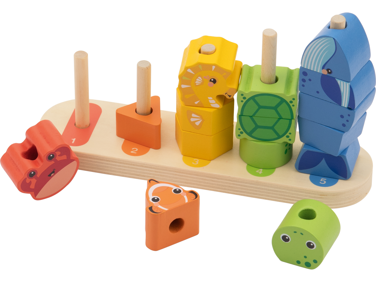 LUPILU® harivad puidust mereannimänguasjad virnastamiseks ja sorteerimiseks.