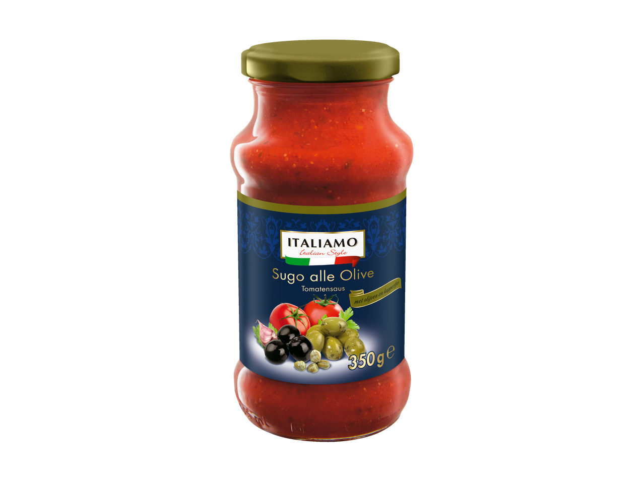Italimo tomatensaus met olijven, 350g.