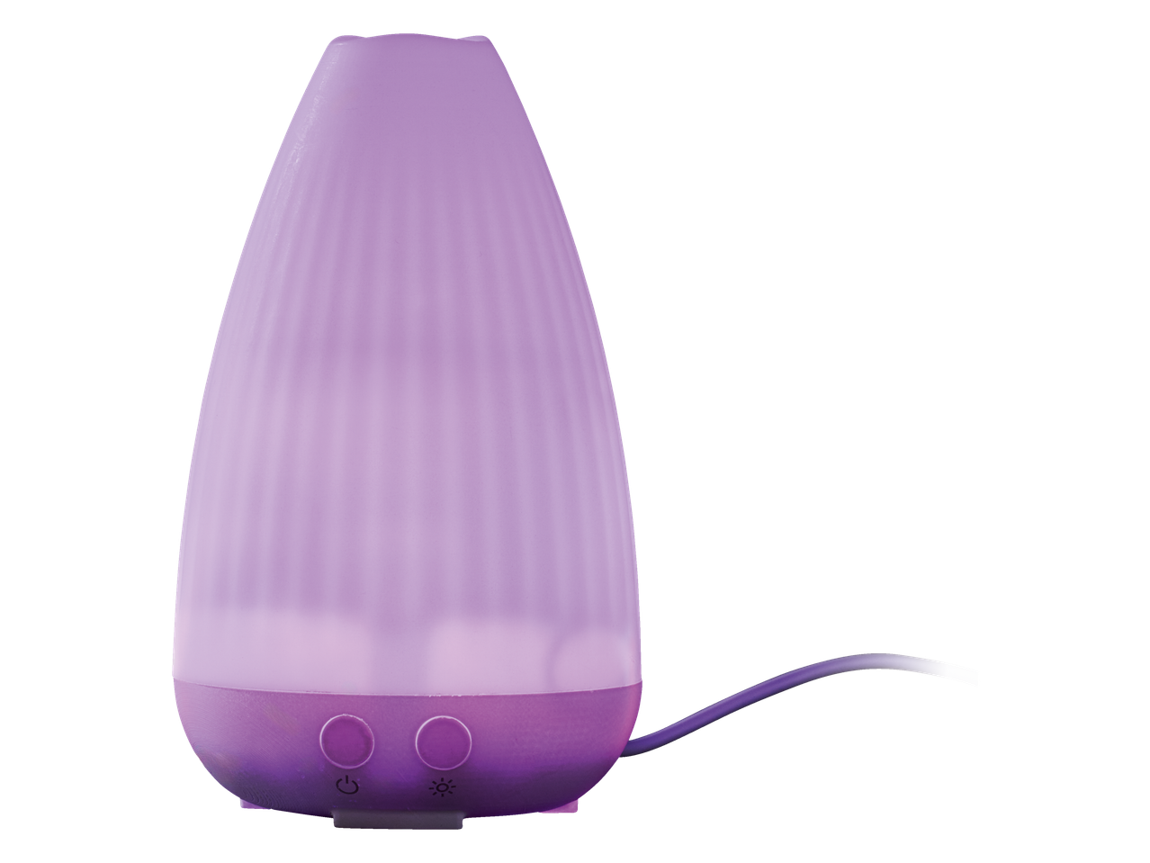 LIVARNO home Ultrasonic Aroma Diffuser, purple, with power cord and control buttons.