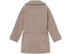 Beige kvinnlig kappa med bälte.