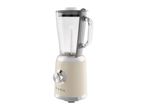 Retro-style cream blender with a glass jug and chrome details
