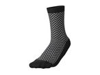Black and grey patterned sock with a herringbone design.