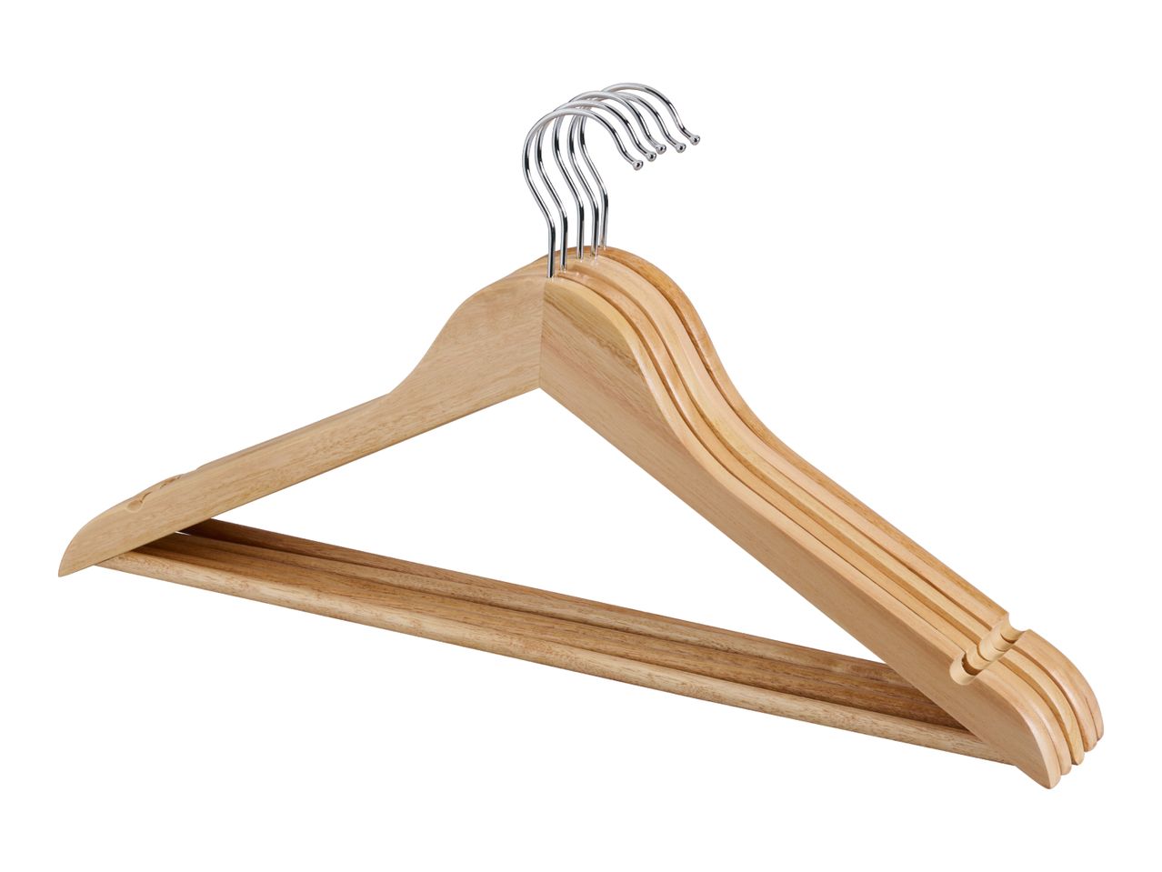 Set of wooden clothes hangers with metal hooks