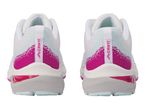 Two white and pink Crivit running shoes, rear view.