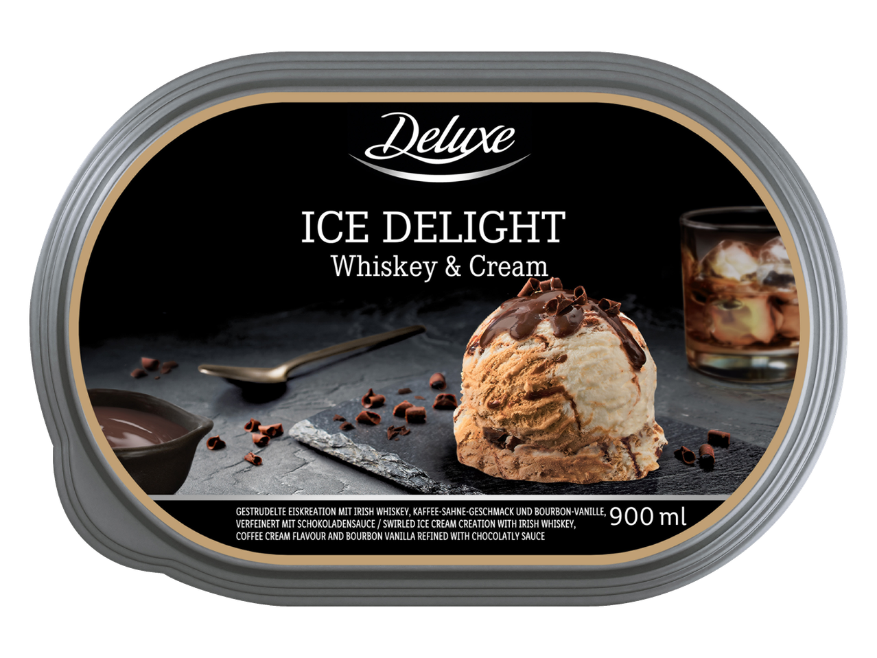 Înghețată Deluxe Ice Delight Whiskey & Cream cu sos de ciocolată, 900 ml.