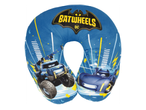 Синя възглавница за врат с логото на Batwheels и две колички.
