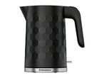 Black electric kettle with a textured honeycomb pattern and a metallic base.