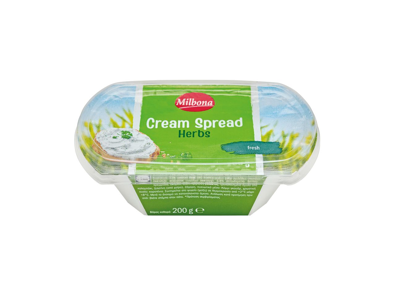 Milbona Cream Spread Herbs, φρέσκο τυρί με βότανα.