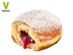 Jelly-filled Berliner, vegetarian pastry, dusted with powdered sugar.