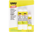 UHU lijmstiften, oplosmiddelvrij, in een 2x20g + 8.2g verpakking.