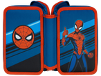 Double pencil case featuring Spiderman: blue and red design.