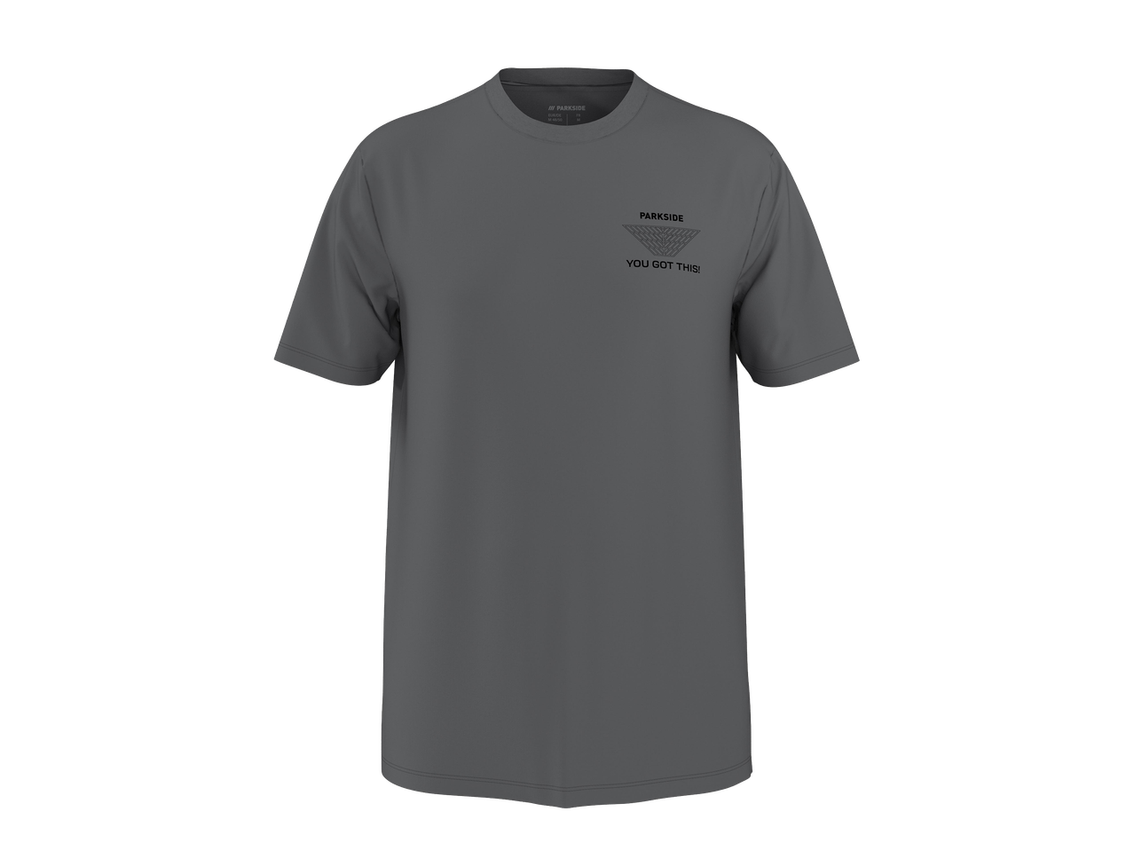 Sötétszürke póló, mellkasán fekete mintával és „YOU GOT THIS!” felirattal.