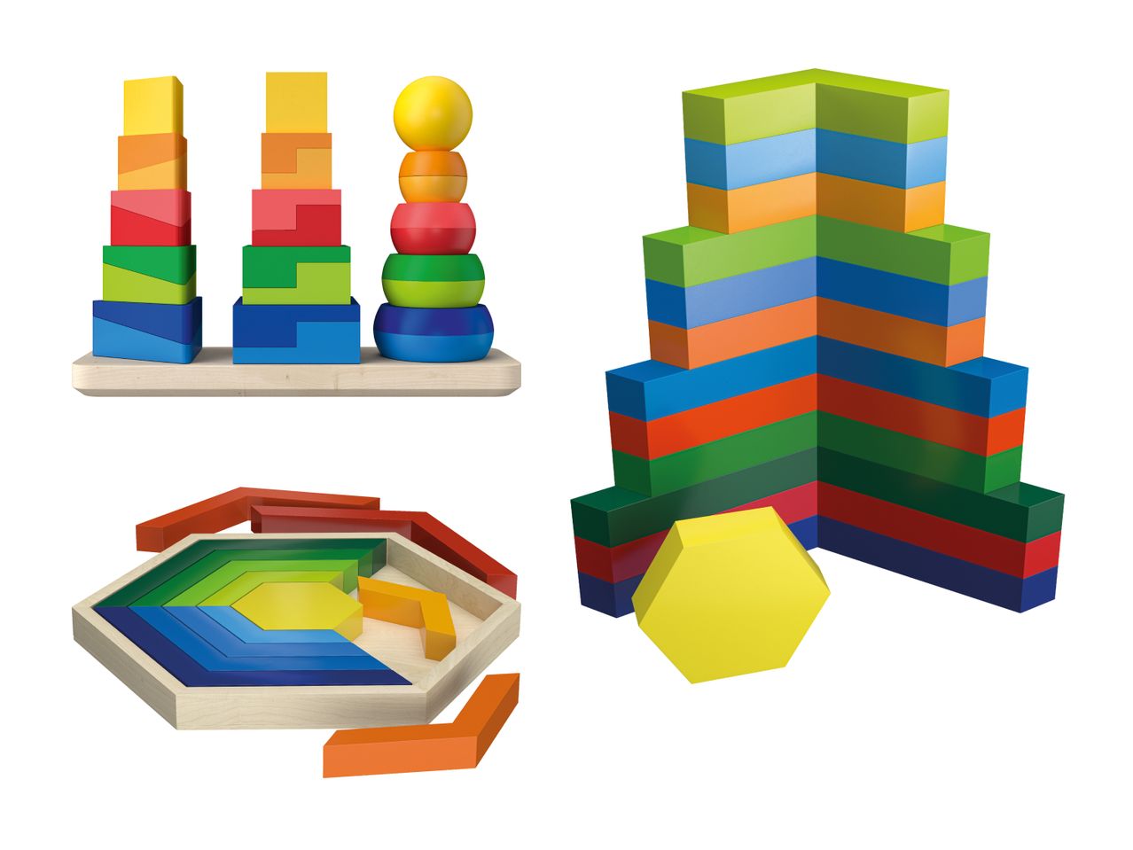 Jouets en bois d'empilage et de construction pour enfants.