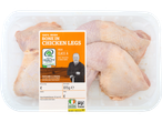 Fresh bone-in chicken legs.