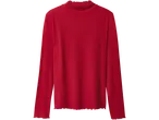 Bluză roșie rebrată Esmara pentru femei, cu mânecă lungă și guler cu volane.