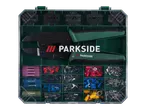 Parkside crimping tool with assorted terminals and connectors.