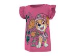 Pink short-sleeved t-shirt with a cartoon dog wearing a pilot's helmet and gear.