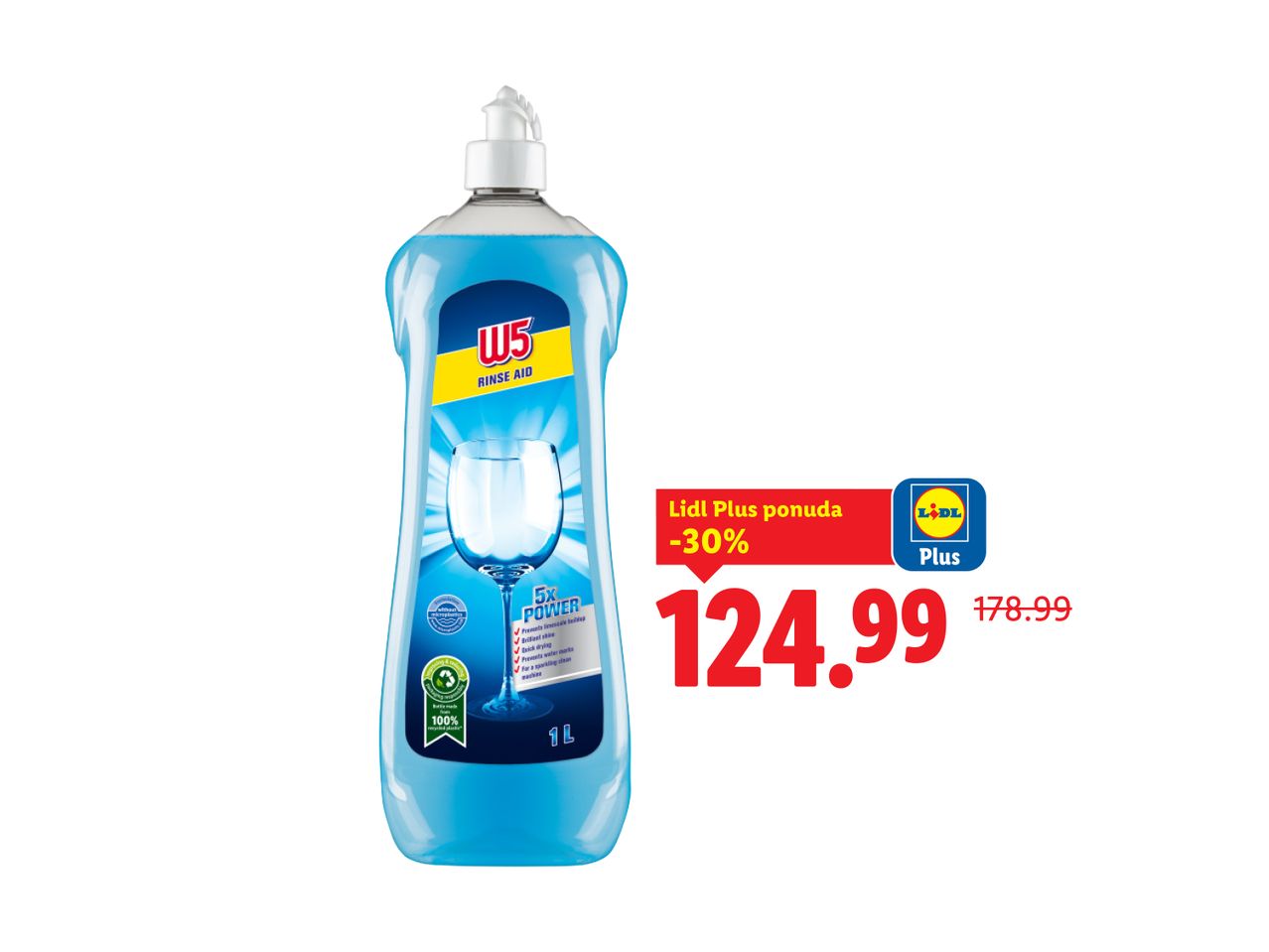 W5 tečnost za sjaj posuđa, Lidl Plus ponuda: 124,99 (umesto 178,99).